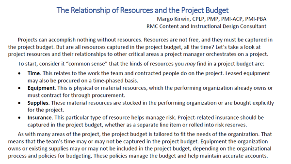 Resources And The Project Budget Rmc Learning Solutions