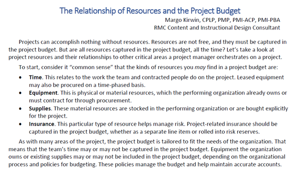 Resources and the Project Budget