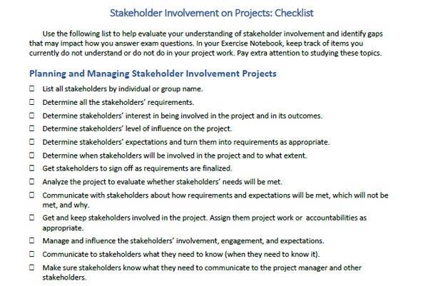 Stakeholder Involvement On Projects Checklist Rmc Learning Solutions