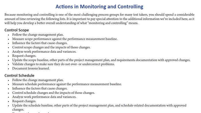Actions in Monitoring and Controlling