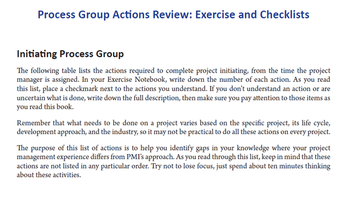 Process Group Actions Review for CAPM: Exercise and Checklist
